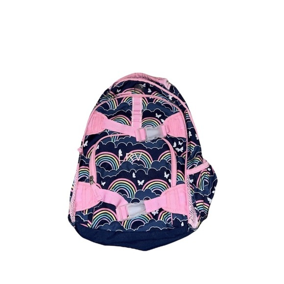 Pottery Barn Kids‎ Navy Blue & Pink Monogrammed Rainbows Girls Backpack - Picture 1 of 8